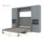 Lit escamotable double pleine grandeur avec placard, tiroirs et tablettes, gris-438026197-438026199