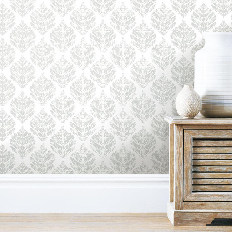 Rouleau de papier peint lisse et collant l 3,12 pi x l 21 po hygge palm damassé, Gris