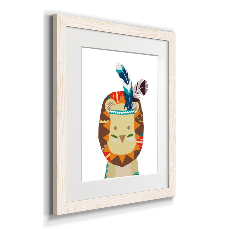 Boho lion - impression d'art graphique, Papier encadré blanc, H 24 po x l 18 po x P 1,5 po, Blanc
