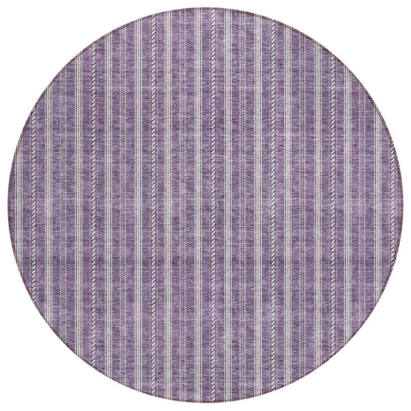 Tapis intérieur lavable rayé rond 8 pi mauve et ivoire