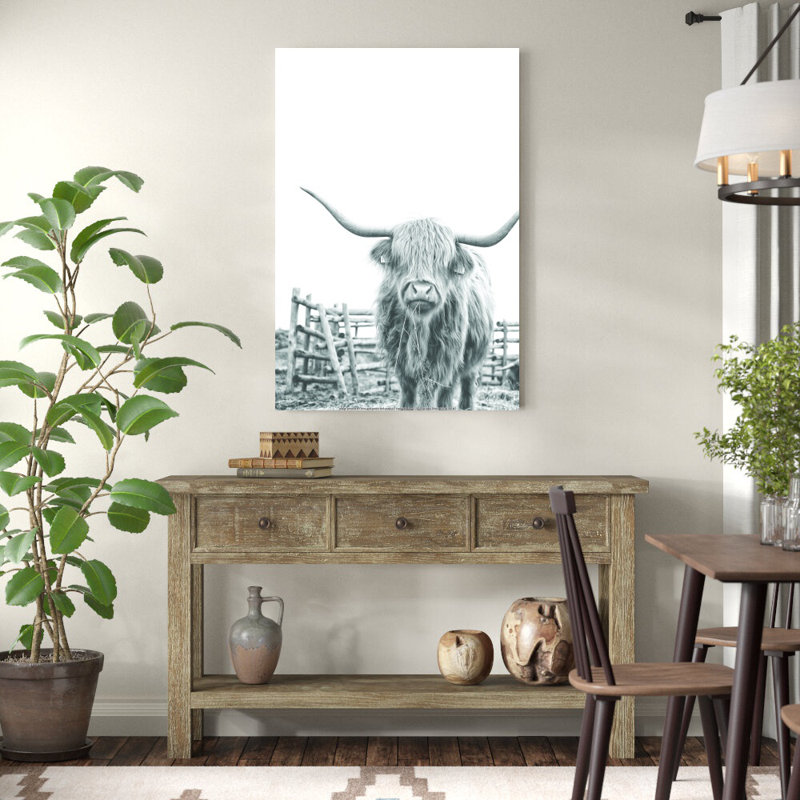 Noir et blanc Highland Cow - impression, H 48 po x l 32 po