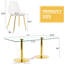 Chaises en plastique transparent avec pattes en métal doré assorties à une table en verre trempé de 180 cm (71 pouces), une solution de repas stable et fonctionnelle. Table de 6 pieds, idéale pour les réunions de famille.