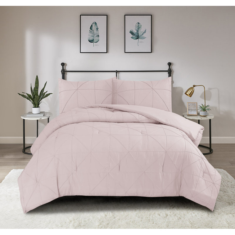Ensemble d'édredon en microfibre Hartford Pintuck, Édredon pour très grand lit + 2 taies décorativ, Rose