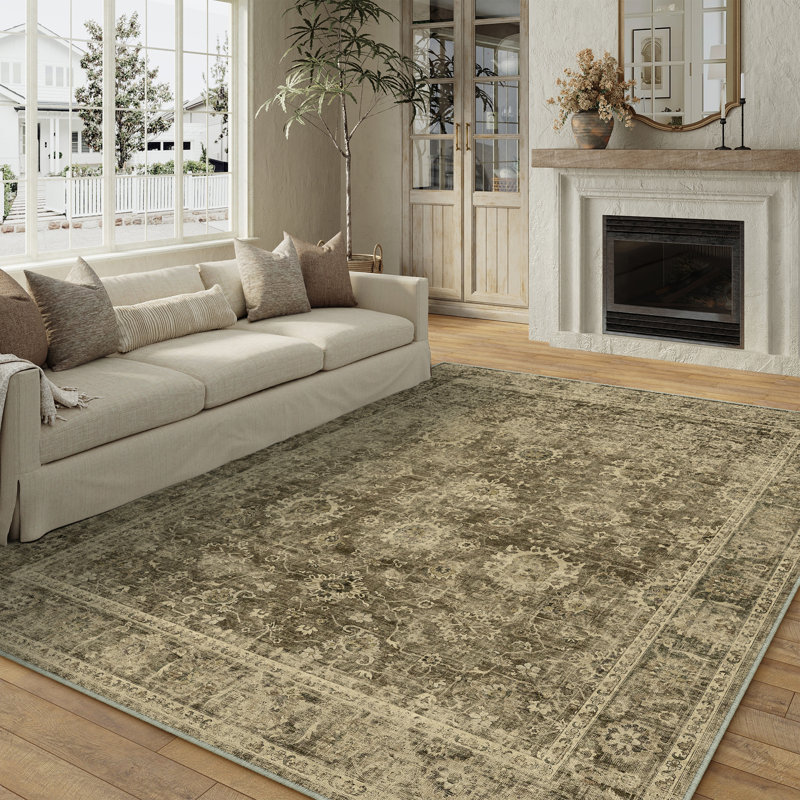 Tapis oriental lavable à la machine Romola pour salon avec envers antidérapant, Rectangulaire 8 pi x 10 pi