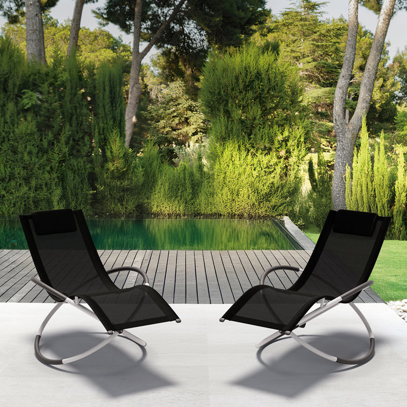 Chaise berçante d'extérieur pliable (ensemble de 2), Noir, noir, noir, noir