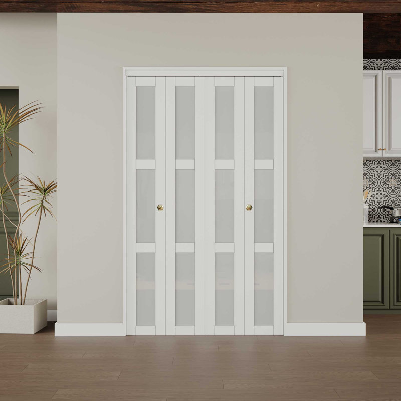 White MDF Bi-Fold Door with Frosted Glass Panels
