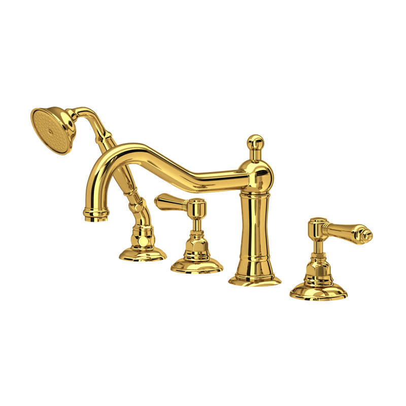 Acqui® 4-Hole Deck Mount Tub Filler, Unlacquered Brass, Metal Lever Handle