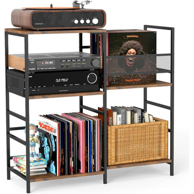 Support de tourne-disque à 3 niveaux avec rangement en vinyle pour jusqu'à 300 albums, console multimédia robuste pour tourne-disque et équipement audio dans le salon et la chambre à coucher