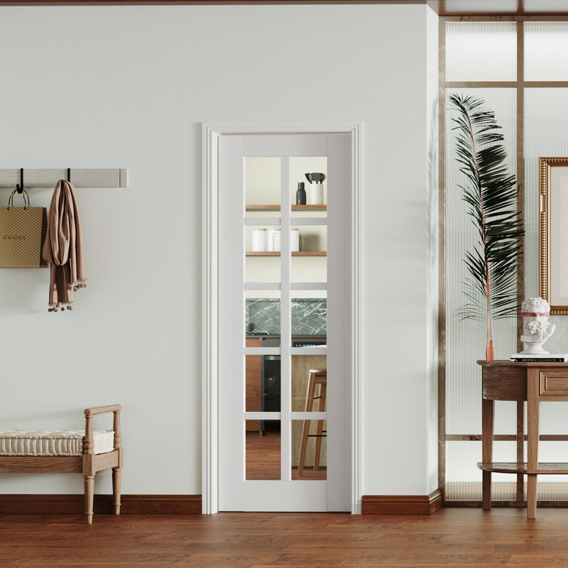 Porte intérieure moderne en panneau de fibres à densité moyenne réfléchissant vitré transparent à dix panneaux de style moderne, quincaillerie non incluse