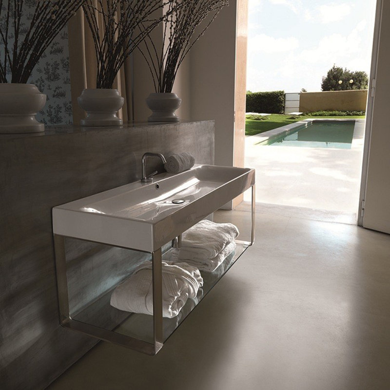 Lavabo de salle de bain double en céramique avec trop-plein 47,2 "Cento