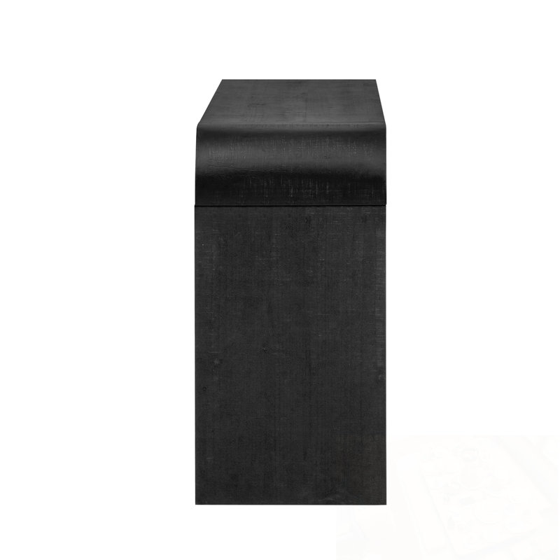 Versatile console table with Woven Wood Slats and Solid Wood Veneer,Suitable for Entryway, Black