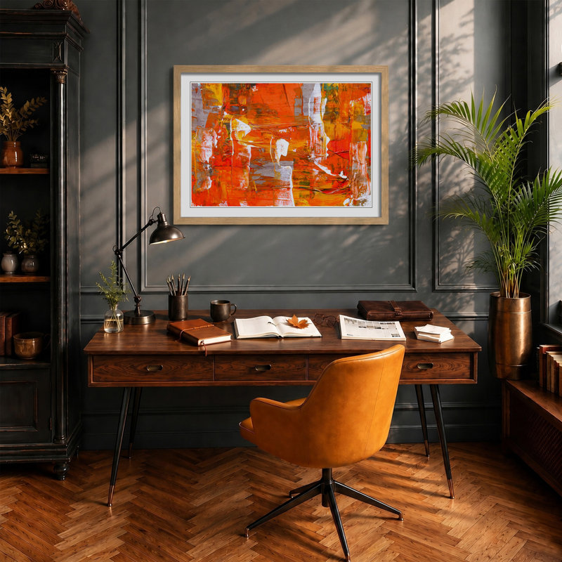 Abstract Art Painting Vol.252 by S.Johnson - Framed Print, 62cm H x 87cm W x 2cm D, Oak Framed