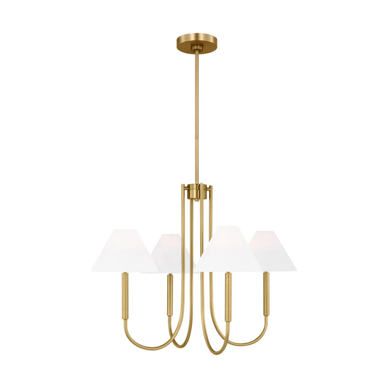 Satin Brass 5-Light Chandelier with White Linen Shades