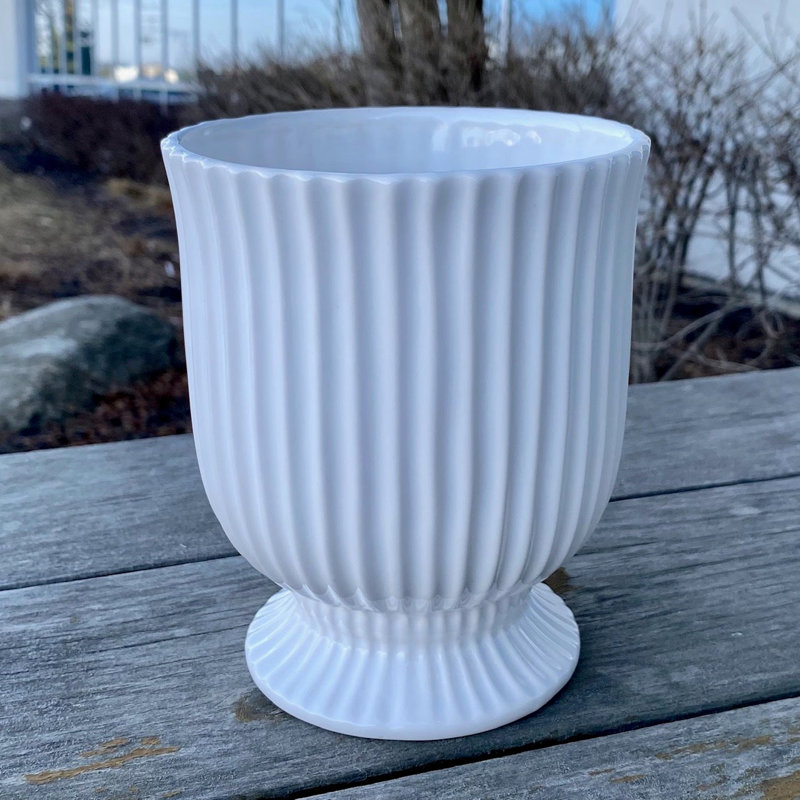Blanc nervuré sur un pot à fleurs à piédestal