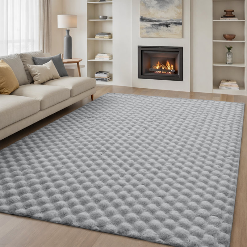 Modern 3D Bubble Texture Faux Fur Rug, Grey, 200 cm x 290 cm