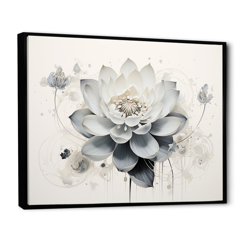 Serenity Blossum Blue Lotus sur toile, Cadre flottant noir, H 30 po x l 40 po x P 1,5 po