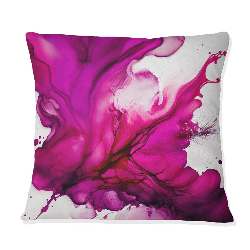 Ancien mystère in Viva magenta II - Coussin abstrait à encre liquide, 18" x 18", Carré