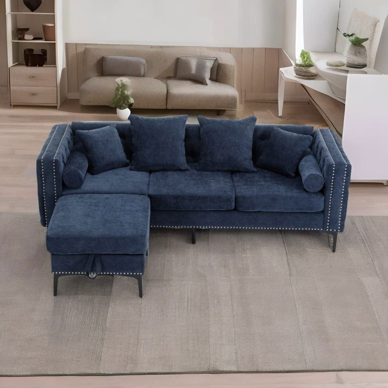 Canapé modulaire en chenille 85 po Amyliah, Chenille bleu