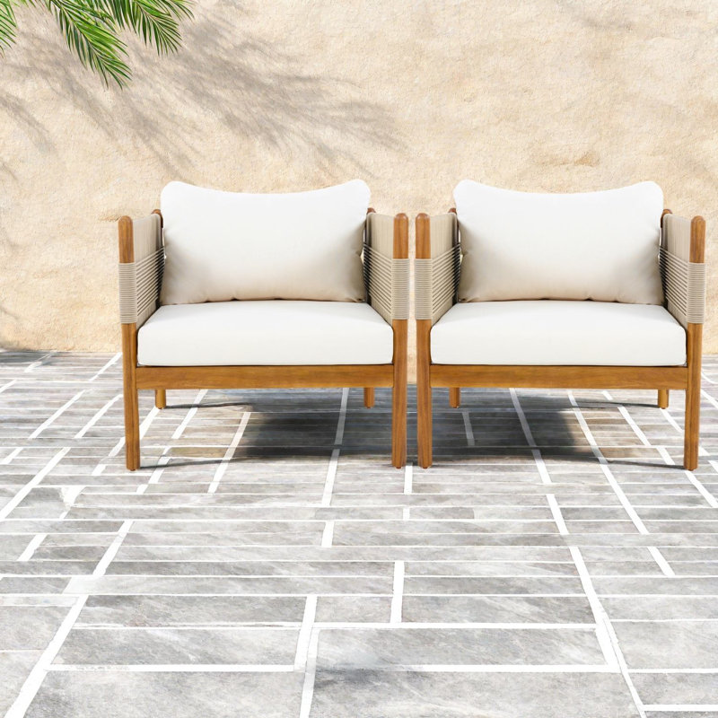 Chaises longues de patio rembourrées, ensemble de sièges de patio modernes en corde de bois d'acacia
