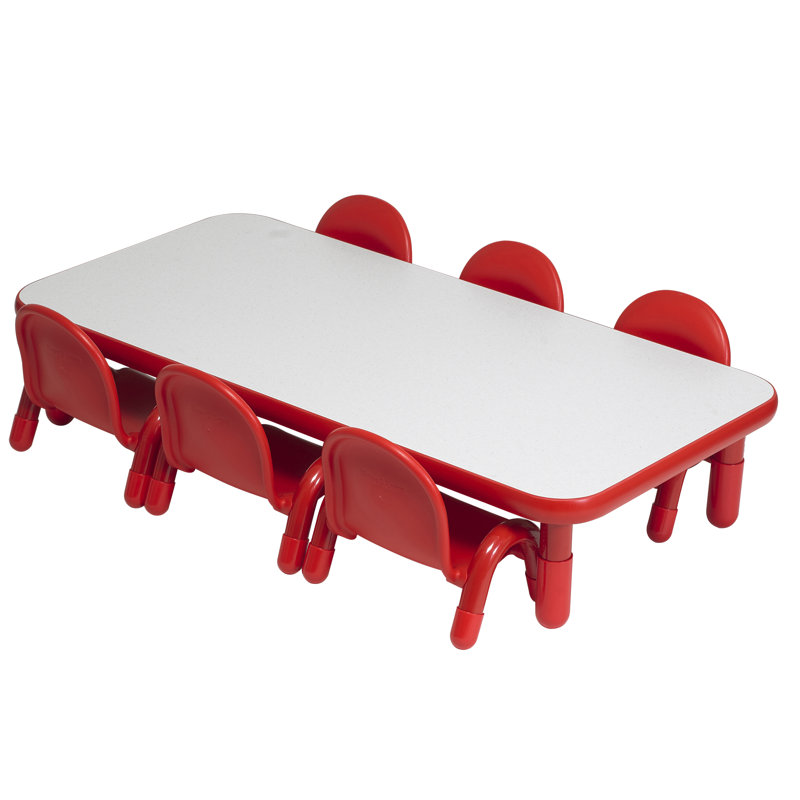 BASELINE Toddler Rectangular Table & Chair Set, 12" H x 60" L x 30" W, White/Candy Apple Red