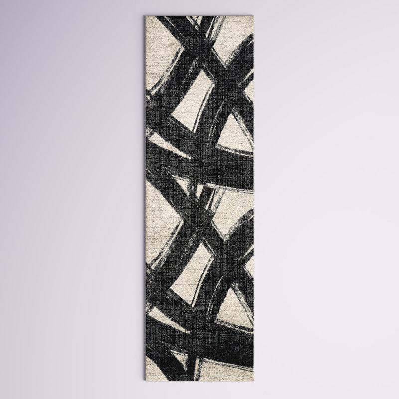 Avyaan Abstract Ivory/Black Area Rug, Rectangle 6'7" X 9'3"