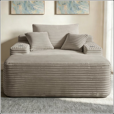 Méridienne convertible avec accoudoirs larges, coussins décoratifs et porte-gobelet, aucun assemblage requis, parfaite pour le salon et la chambre à coucher