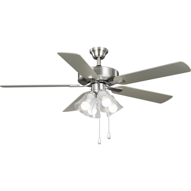 Hutcheson Ventilateur de plafond blanc à 5 pales avec moteur AC, Nickel brossé