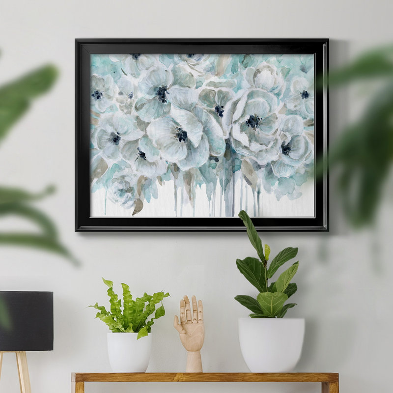 Bleu sarcelle harmonie II - peinture encadrée, H 30,5 po x l 42,5 po x P 1,5 po, Toile avec cadre noir, Pas de tapis