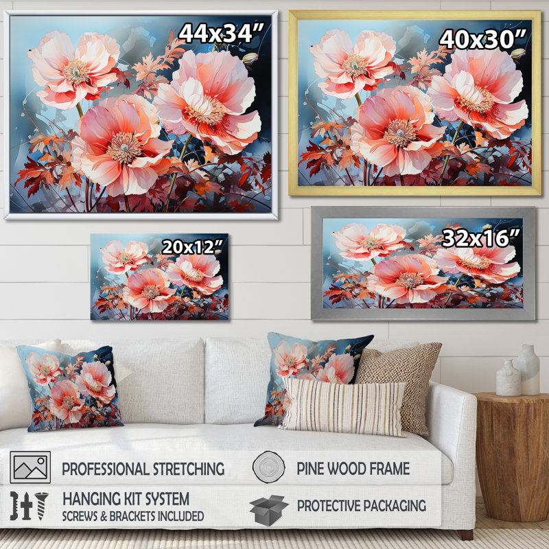 Vivid Poppy Moments I - Poppies, reproduction d'art mural, Cadre flottant doré, H 24 po x l 32 po x P 1 po