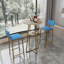 Bar Table And Chairs Three Piece Set, Gold Frame, Sponge Made Seat Cushions And Backrests, Bar Table With Storage Function (Gold+Brown Tabletop+Blue Cushion)