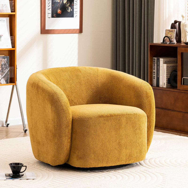 Fauteuil demi-tonneau pivotant rembourré Munehito, Jaune