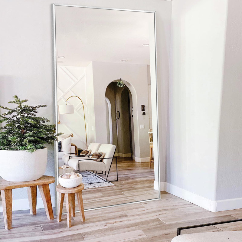 Mallex Oversized Full Length Rectangle Aluminum Floor Mirror Gym Mirror, Silver, 71" H x 32" W