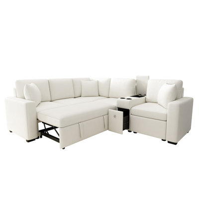 120.5" L-Shaped Convertible Sofa Bed Modular Sectional Sofa Reversible Sleeper With Pull-Out Bed