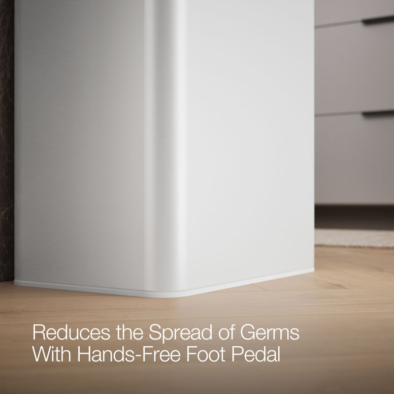 13-Gallon Touchless Stainless Steel Trash Can, Stainless Steel/White