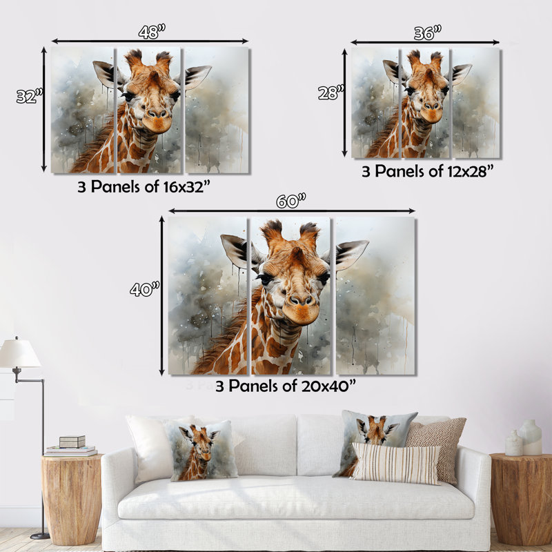 " Giraffe Elegant Portrait " 3 - Pieces, 32" H x 48" W