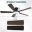 52 in Ceiling Fan with Lights and Remote, 5 Blade DC Motor Ceiling Fan with 6 Speeds, Dimmable LED Ceiling Fan Light with 3 Color Temperatures for Bedroom, Living Room and Patio-128959688