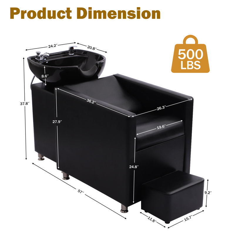 Fauteuil de massage en similicuir, lit de shampooing, noir