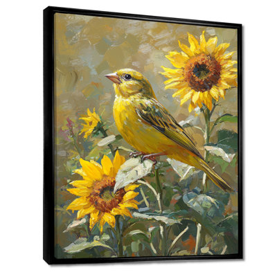 Drucella Finch, oiseau à la ferme, tournesols II - oiseau, art mural