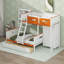 Lit simple superposé au dessus d'un lit double, lit en bois pour enfant avec garde-robe et tiroirs
