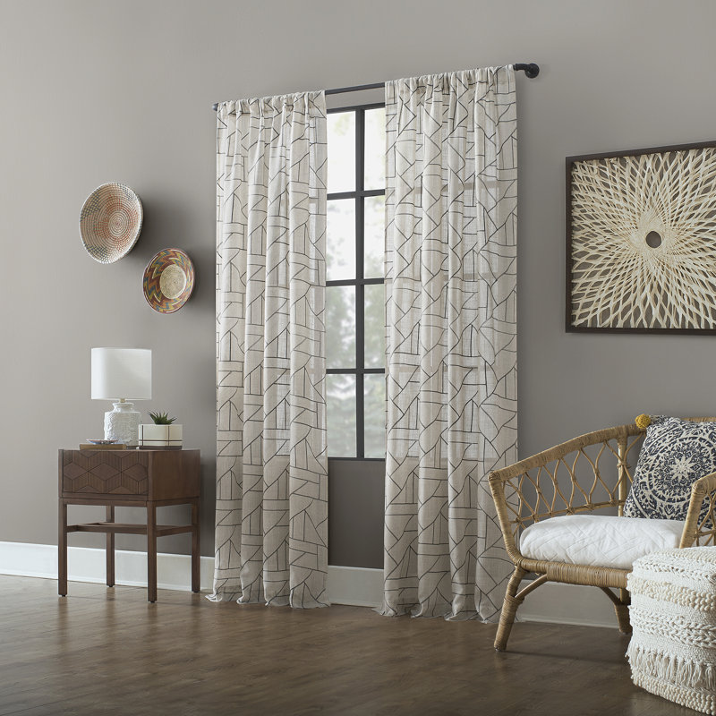Lianne Linen Semi Sheer Single Panel, Grey/Linen, 50" W x 63" L