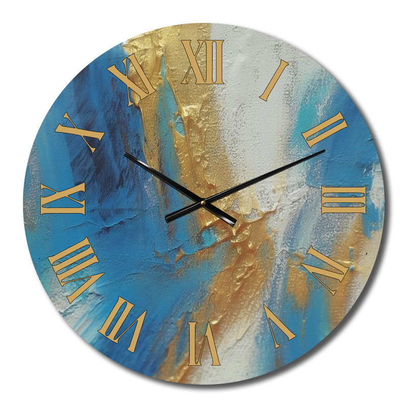Sudden Sensuality - Turquoise abstraite et or - Horloge murale abstraite, Petit