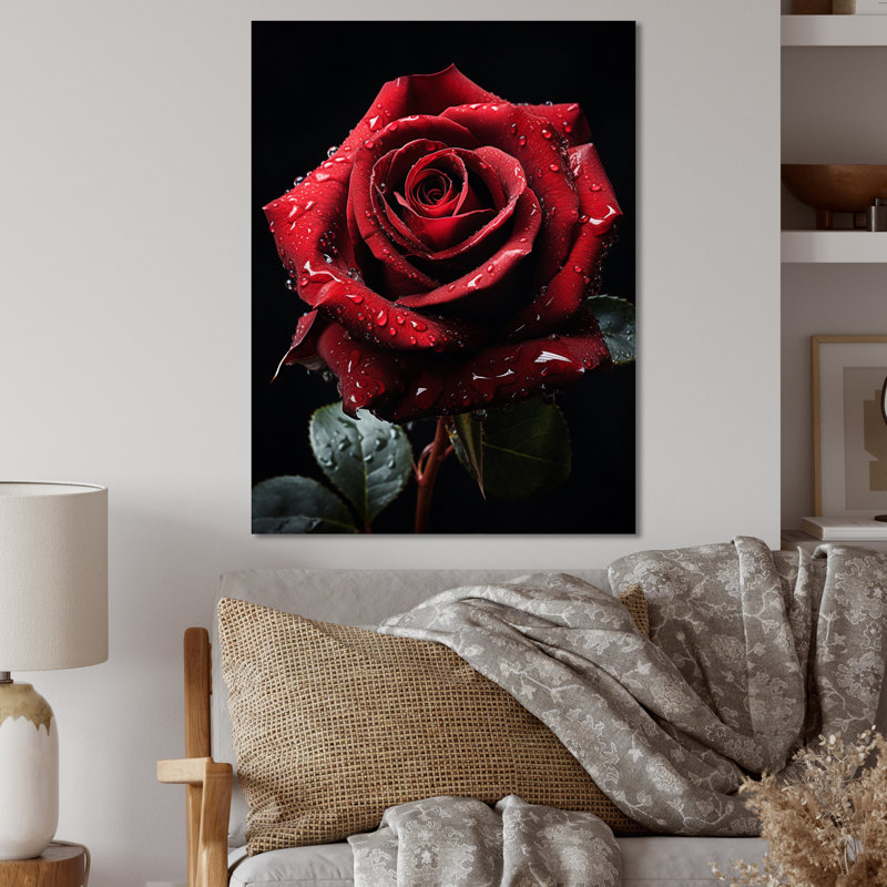 Rouge, noir, rose, élégance I - art mural floral en métal, H 32 po x l 24 po x P 1 po