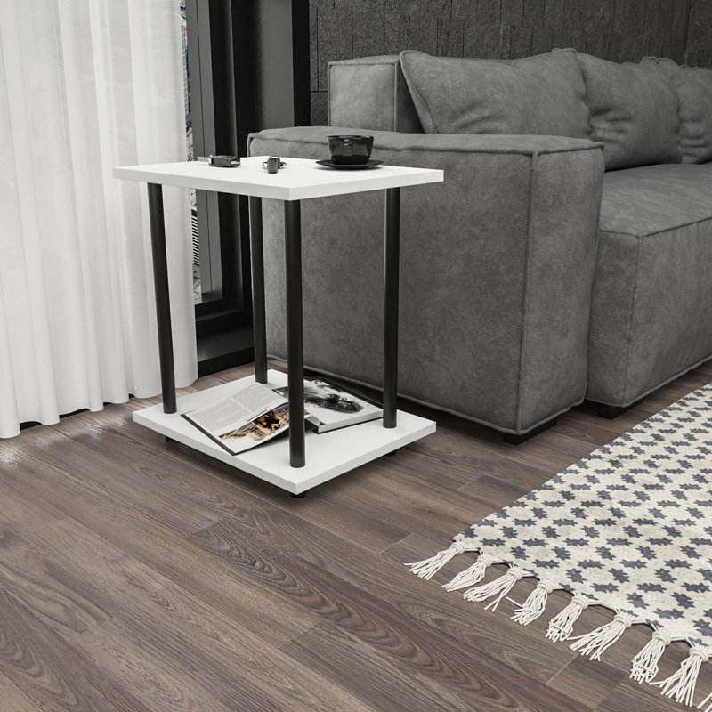 Table de bout en bois manufacturé, Blanc, Noir