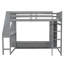 Lit mezzanine en bois pleine grandeur avec bureau, lumières DEL, tablettes de rangement, portemanteau suspendu, gris