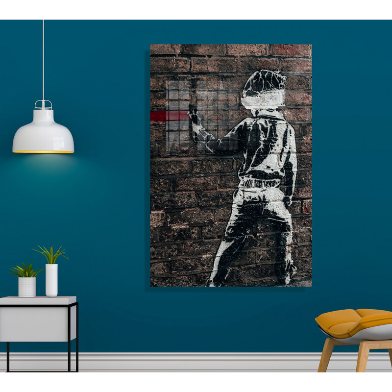 Superbe peinture sur verre trempé Banksy de 27,6 po x 39,4 po | 100% verre trempé, épaisseur: 0,16 pouce | Art mural élégant pour la décoration intérieure | Design contemporain unique, parfait pour les salons et les bureaux