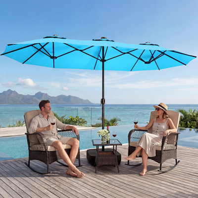 14 Ft Double Sided Large Patio Umbrella With Included Base, Lake Blue