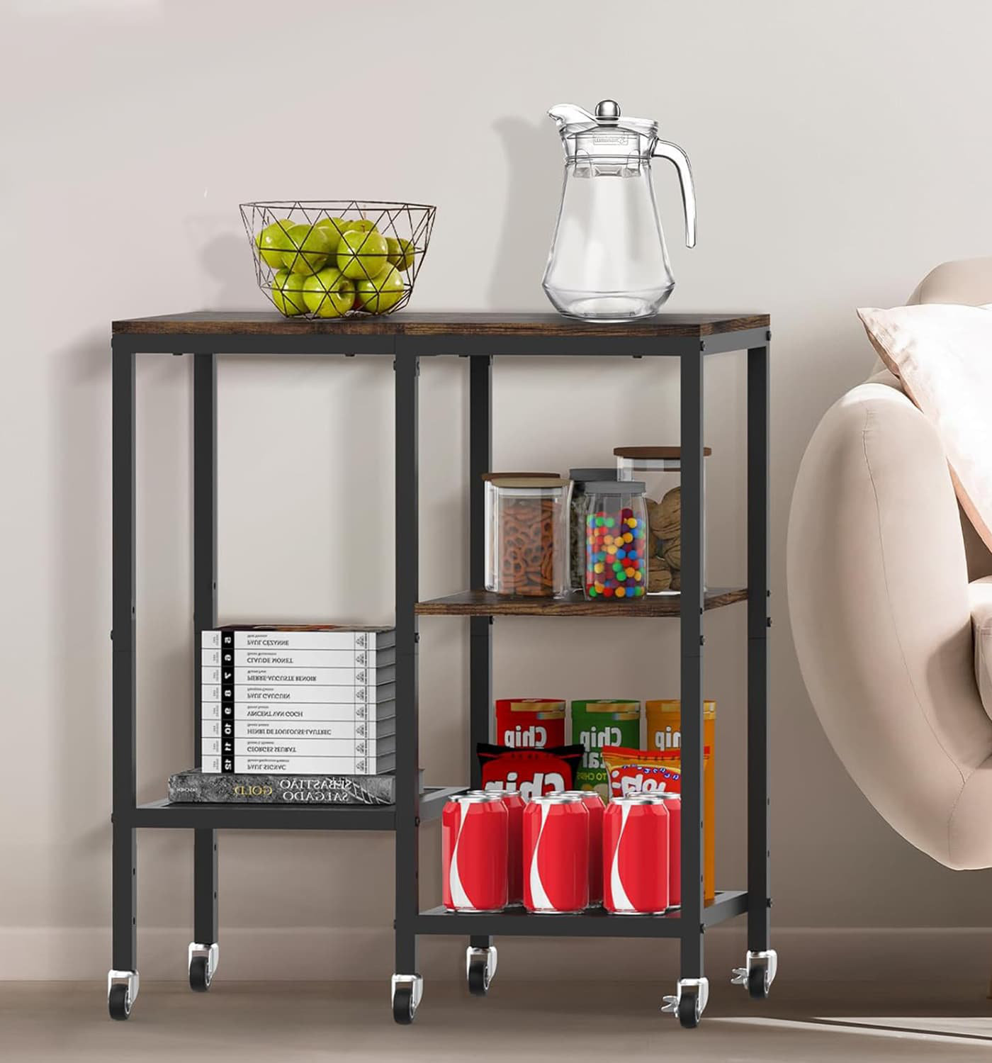 Kitchen Island 4-Tier Rolling Kitchen Cart Microwave Stand With