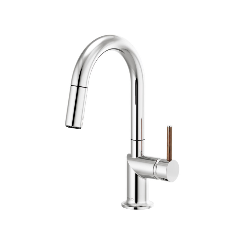 Odin® Pull-Down Prep Faucet with Arc Spout, Wood Lever, Polished Chrome
