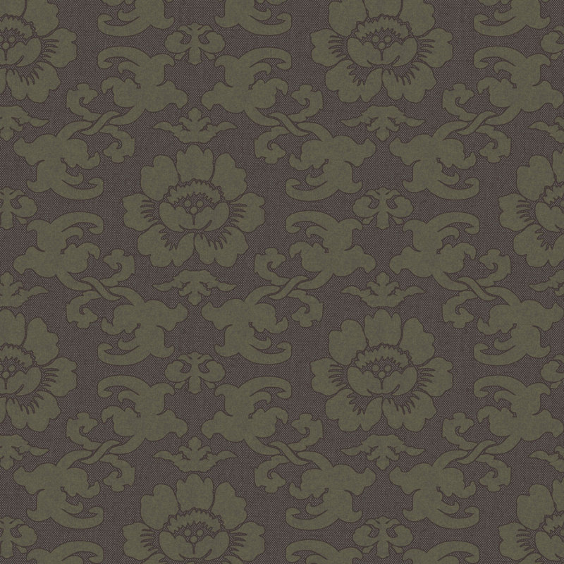 Silken Poppy - Antique Shadow Wallpaper, Brown/Green, Non-pasted
