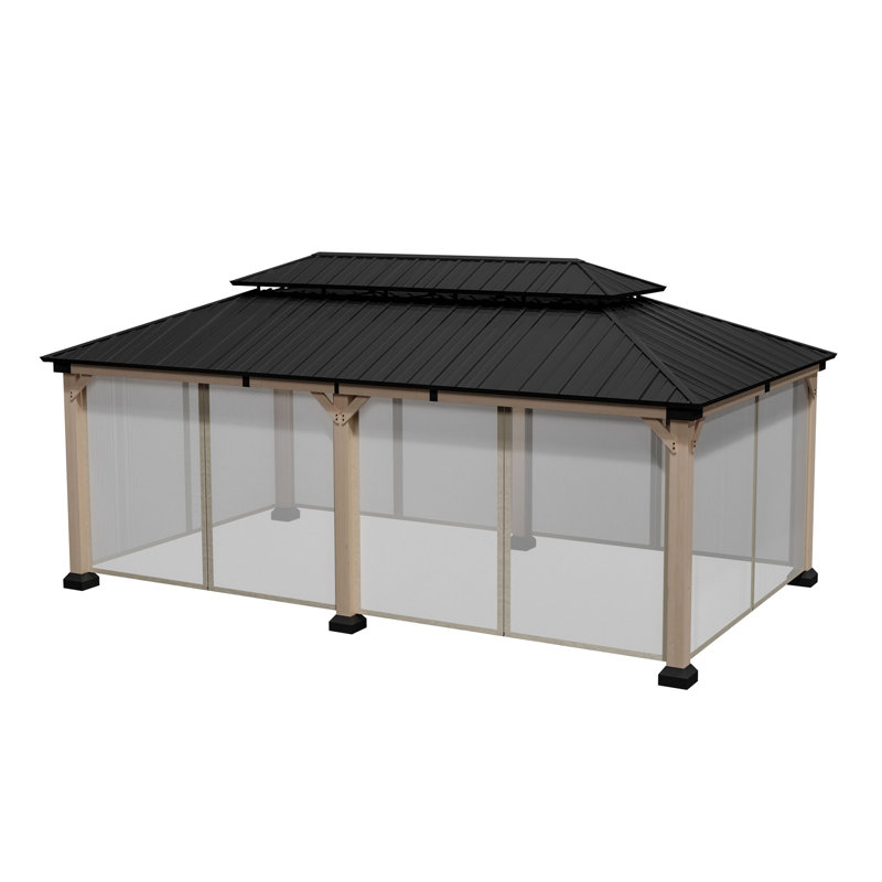 Beverly Hills 20-ft x 12-ft Cedar Wood and Black Steel Patio Gazebo
